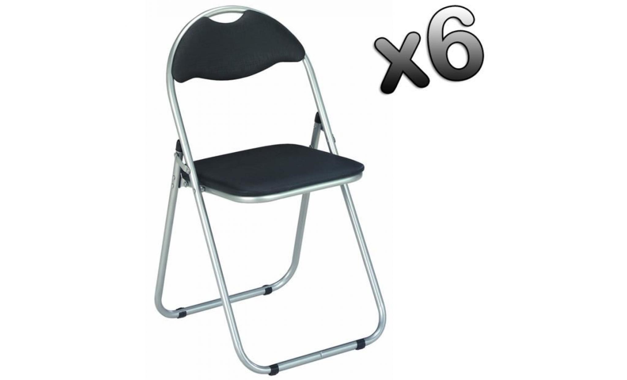 lot de 6 chaises pliante en tube d'acier coloris alu noir, dim : l44 x p47 x h80 cm