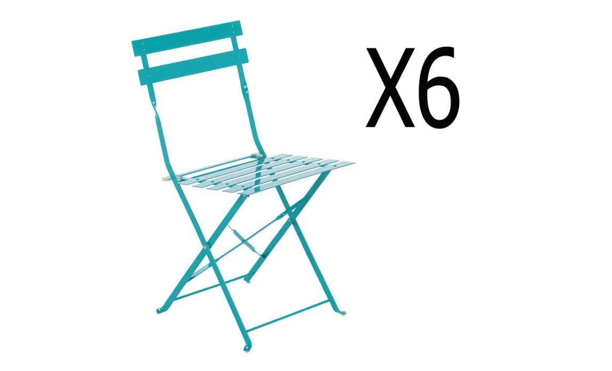 lot de 6 chaises pliantes en acier coloris lagon   dim: 42 x 46 x 80 cm