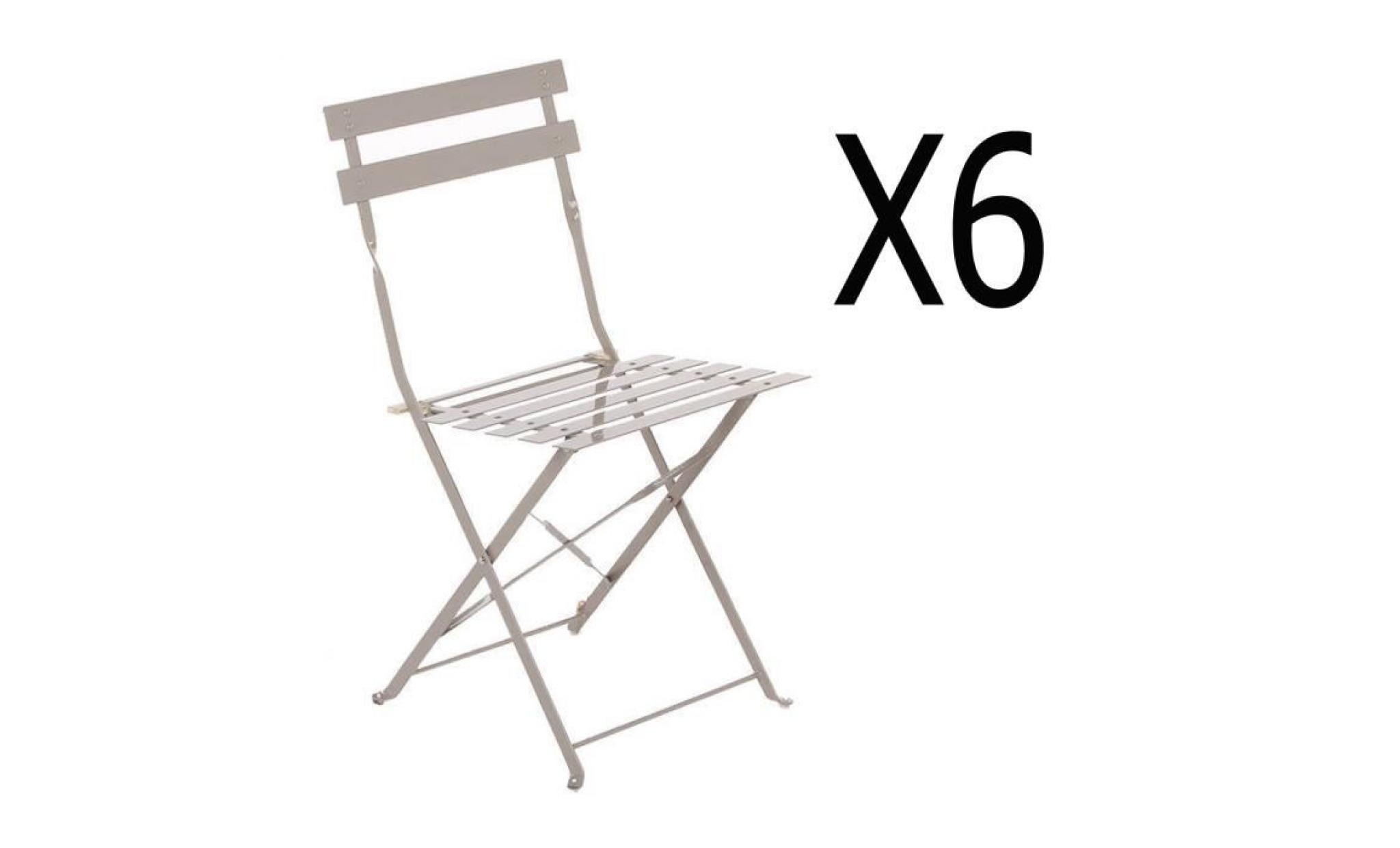 lot de 6 chaises pliantes en acier coloris taupe   dim: 42 x 46 x 80 cm
