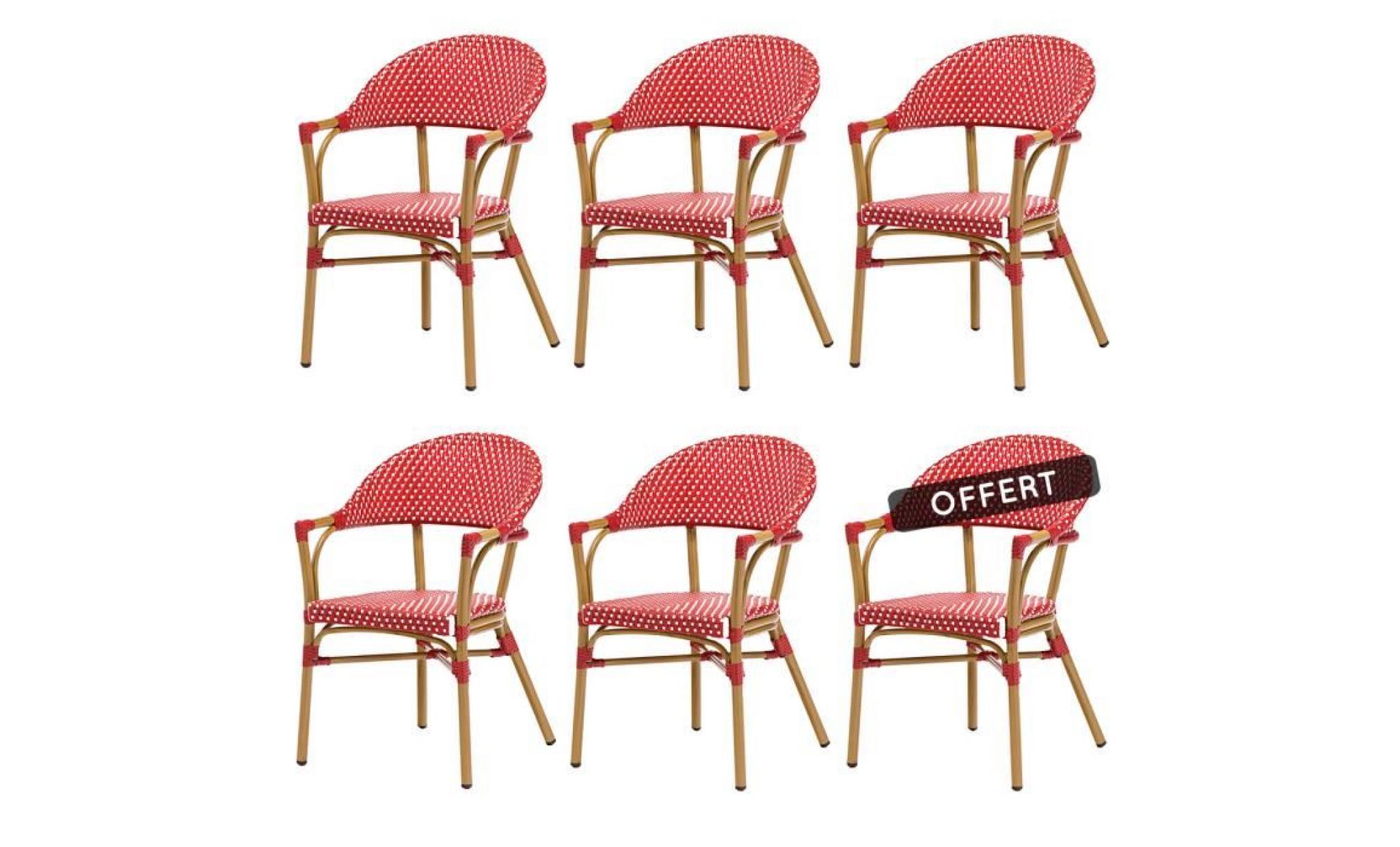 lot de 6 fauteuils bistrot rouge leon alu et polyrotin   rotin design garden