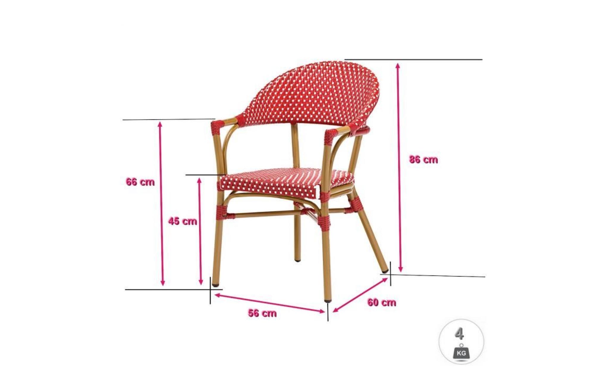 lot de 6 fauteuils bistrot rouge leon alu et polyrotin   rotin design garden pas cher