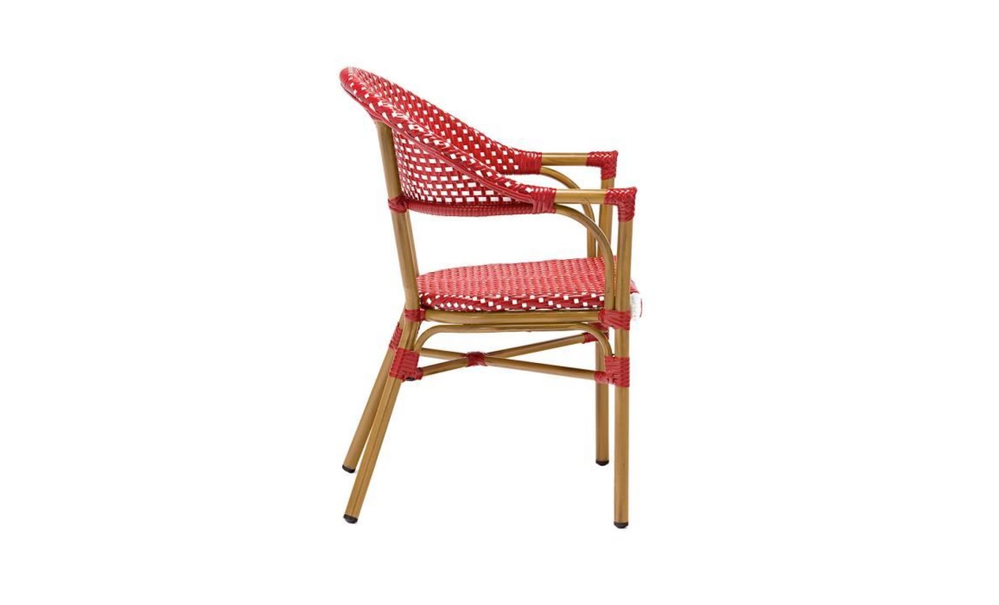 lot de 6 fauteuils bistrot rouge leon alu et polyrotin   rotin design garden pas cher