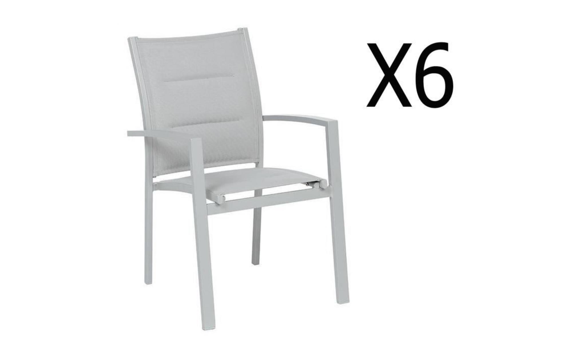 lot de 6 fauteuils de jardin en aluminium coloris silver mat   dim : l 62 x p 56 x h 90 cm