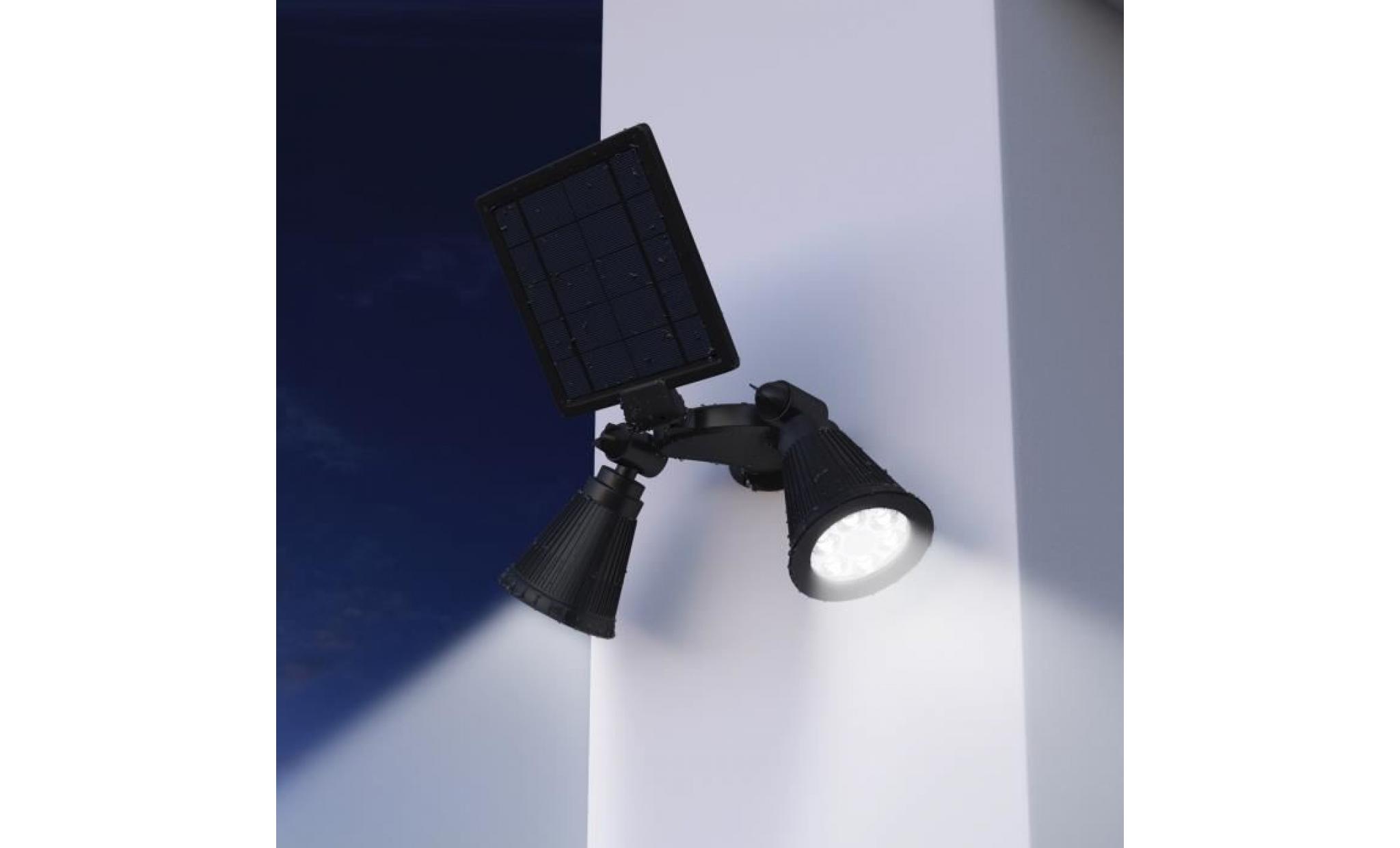 lumisky projecteur double spot solaire extérieur étanche avec détecteur  12 leds   600 lm pas cher