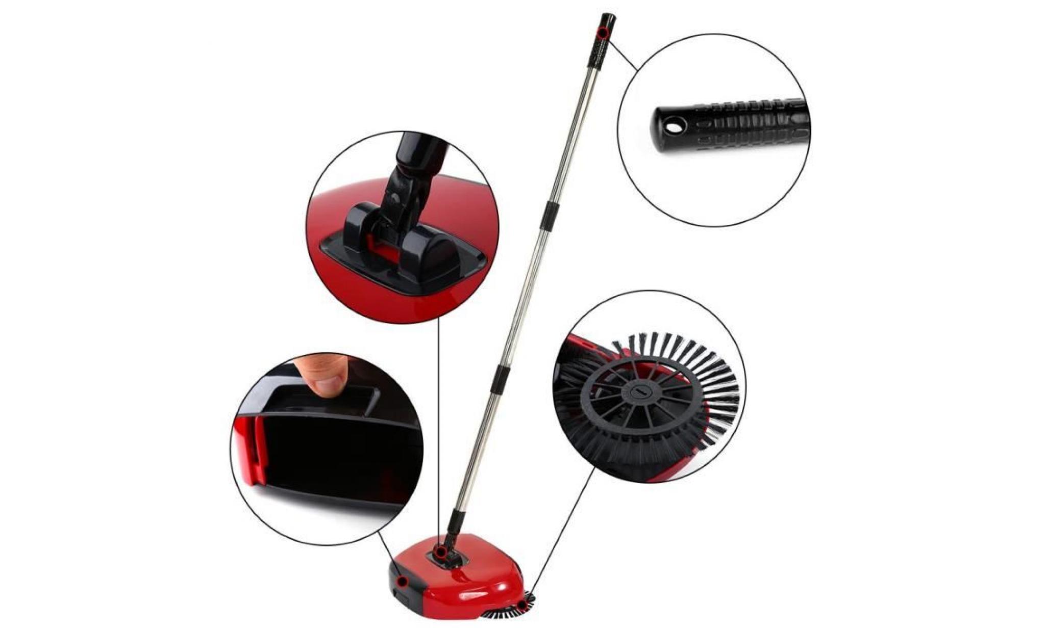 ménage main push automatique sweeper balai rotatif sol balai outil de machine de nettoyage de balayage(rouge)  swt pas cher
