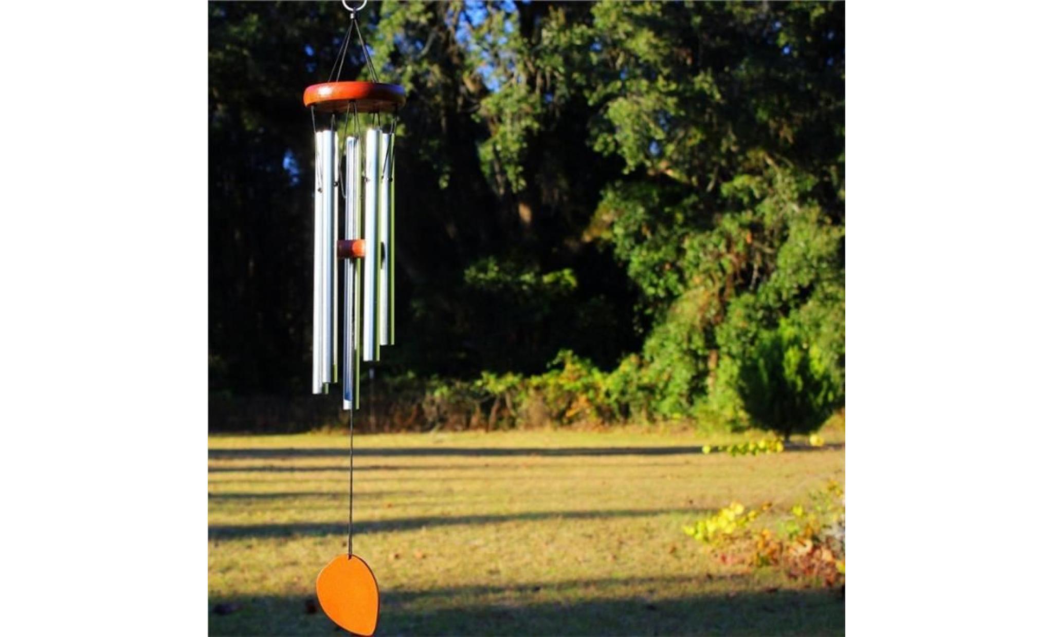métal wind chime argent tubes hêtre bois eglise cloches hanging décor (vin rouge) pas cher