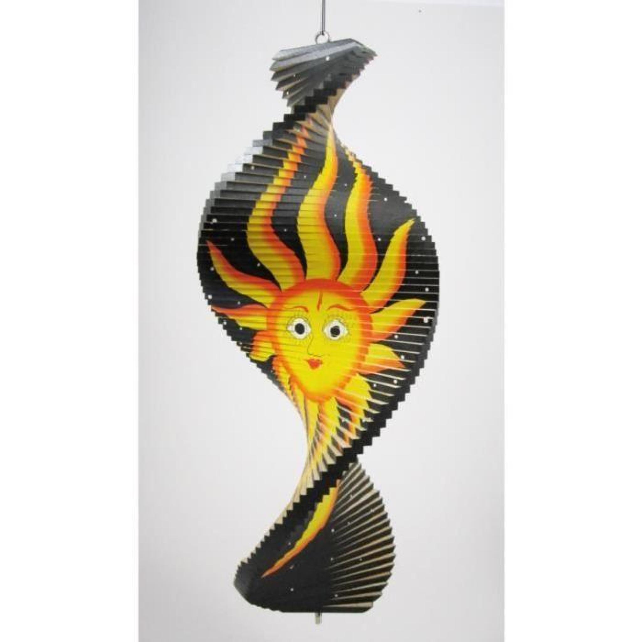 Mobile Spirale à vent en bois Soleil et Lune Noir - 40x16