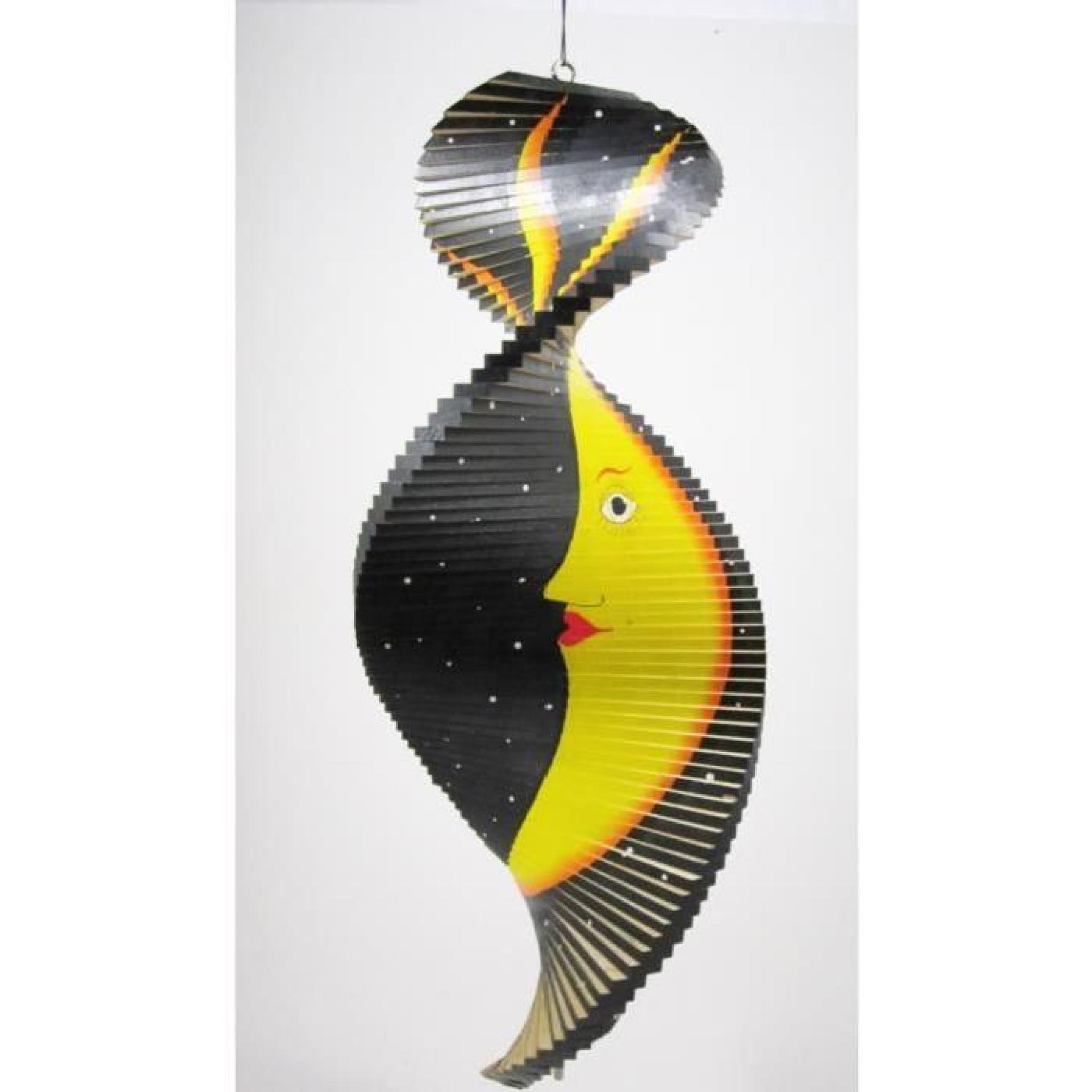 Mobile Spirale à vent en bois Soleil et Lune Noir - 40x16 pas cher