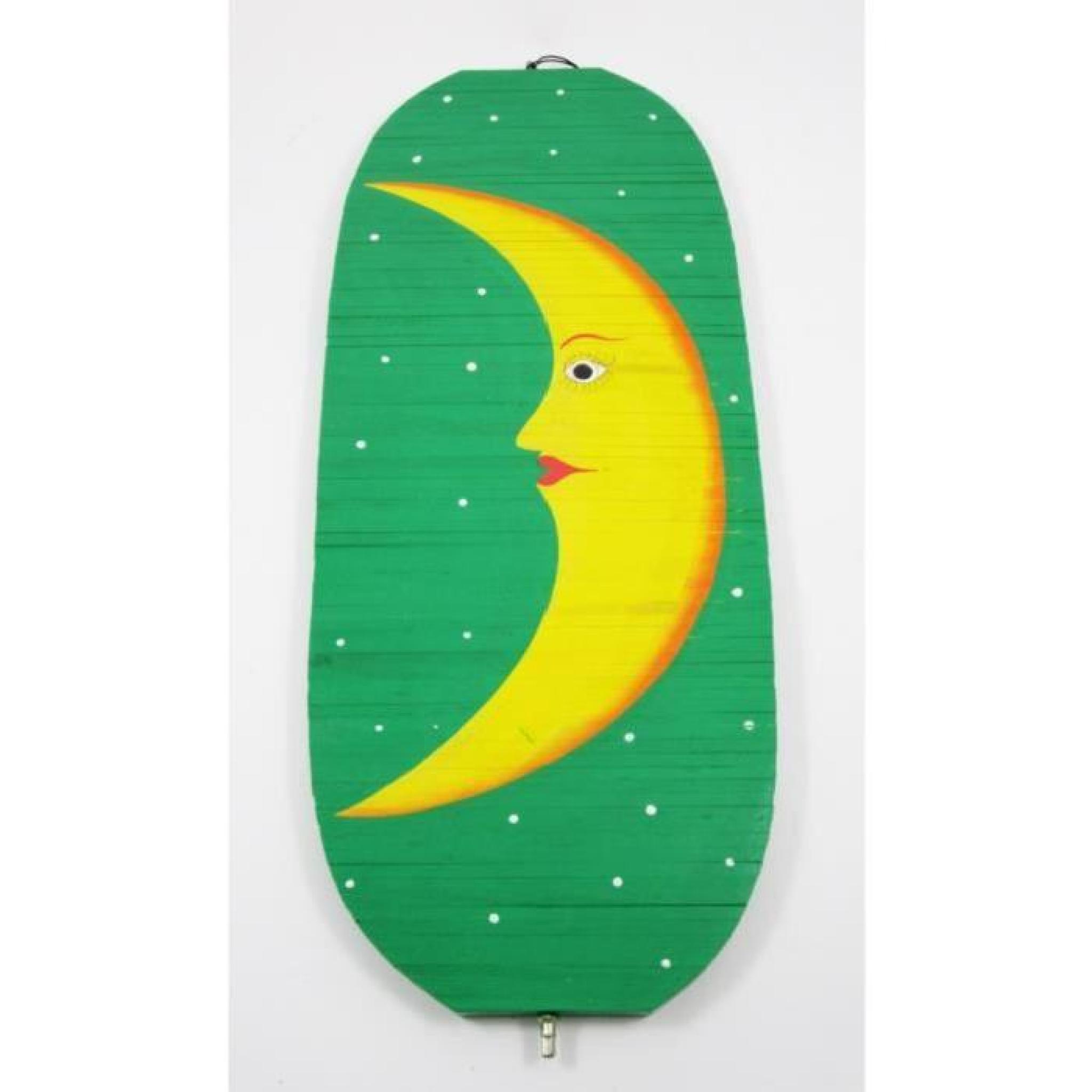 Mobile Spirale à vent en bois Soleil et Lune Vert - 40x16 pas cher