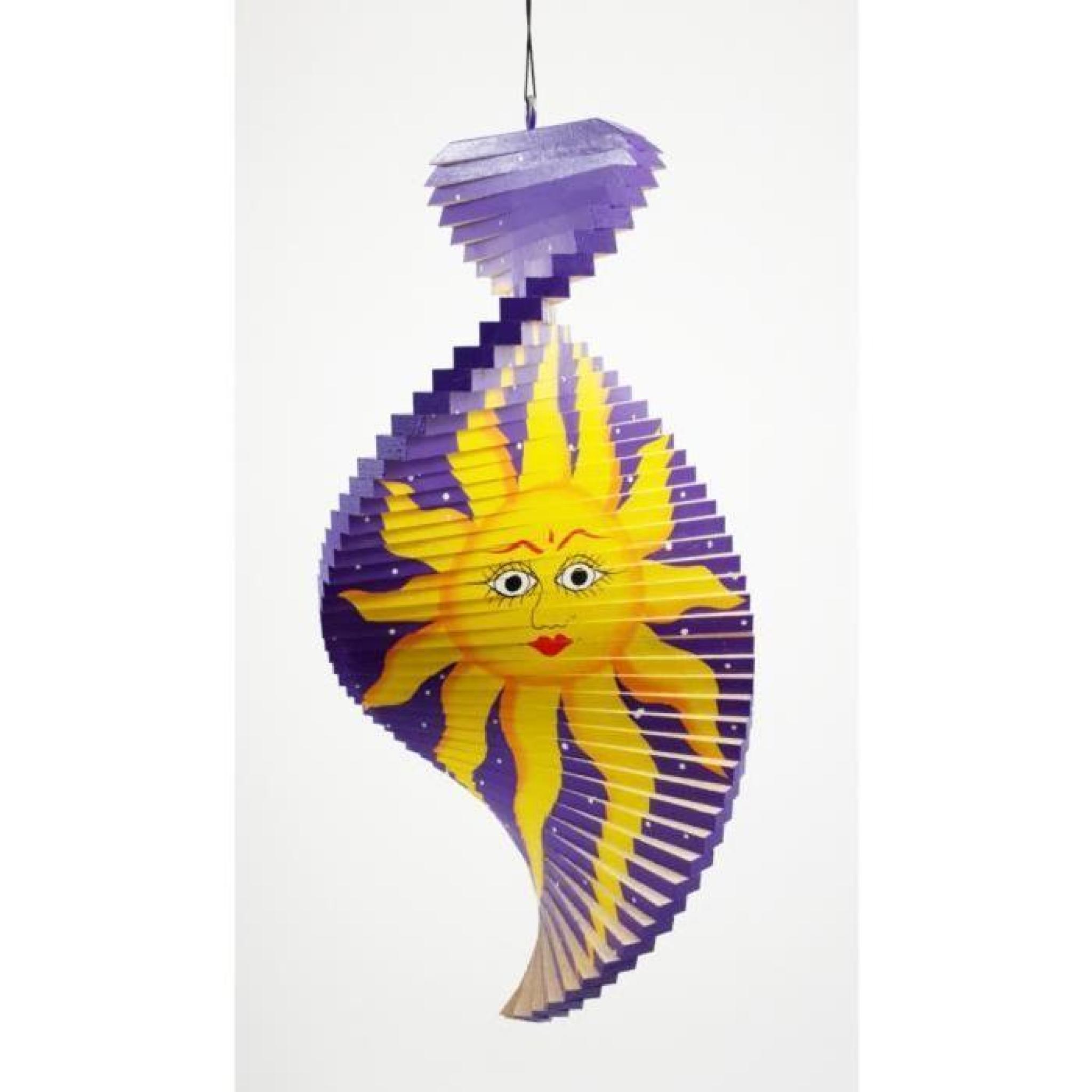 Mobile Spirale à vent en bois soleil et lune Violet - 30x15