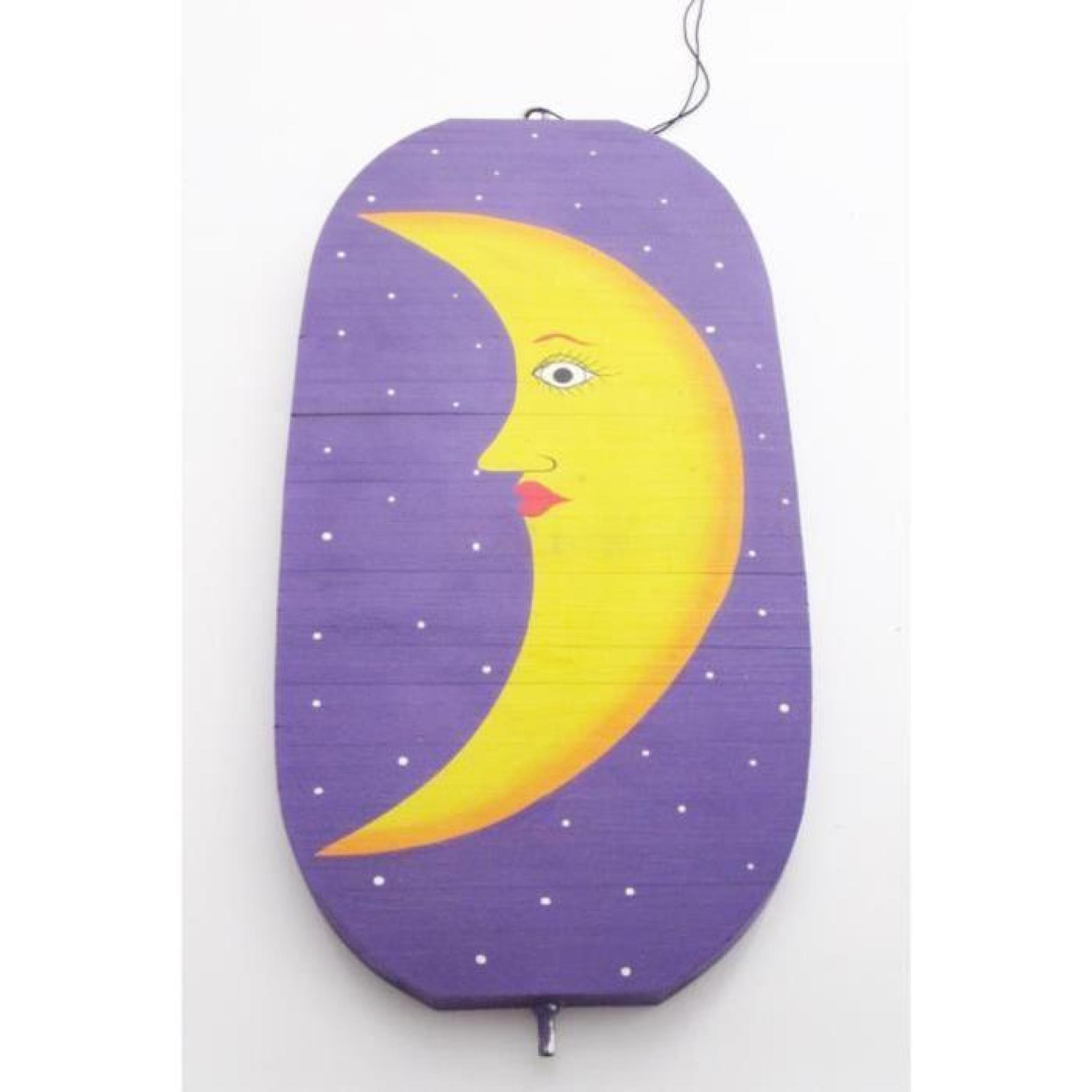 Mobile Spirale à vent en bois soleil et lune Violet - 30x15 pas cher