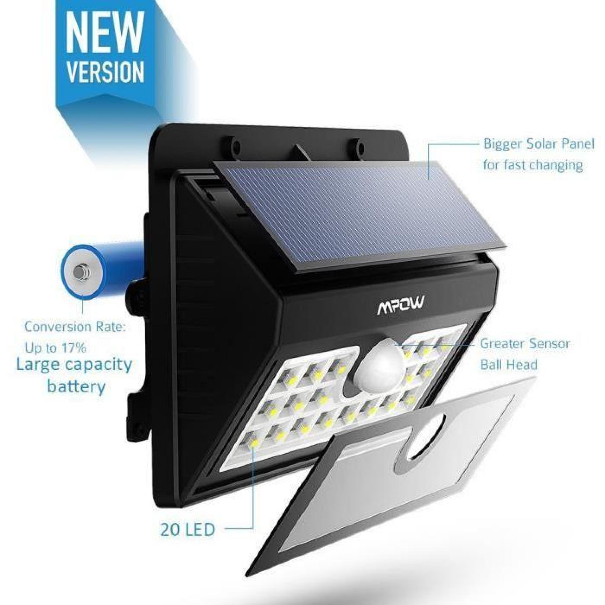 Mpow 4 Pack 20 LED Lumières solaires, extérieur Motion Sensor Wall Light éclairage de sécurité pour Patio Garden pas cher