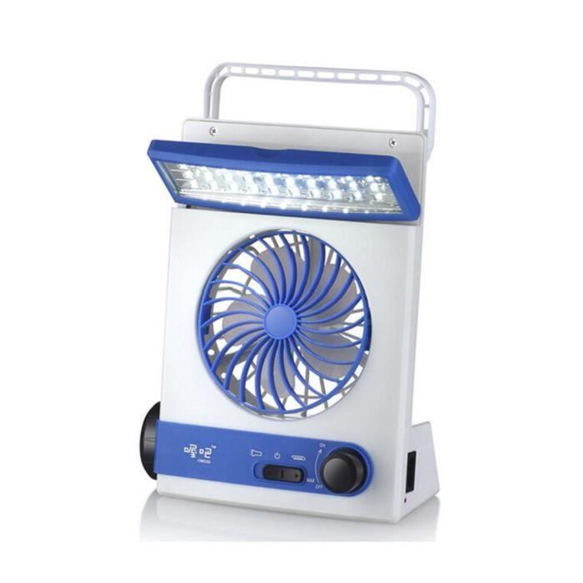 Multi-fonction Table Lumineuse Lampe LED Solaire Rechargeable Ventilateur Bleu et Blanc