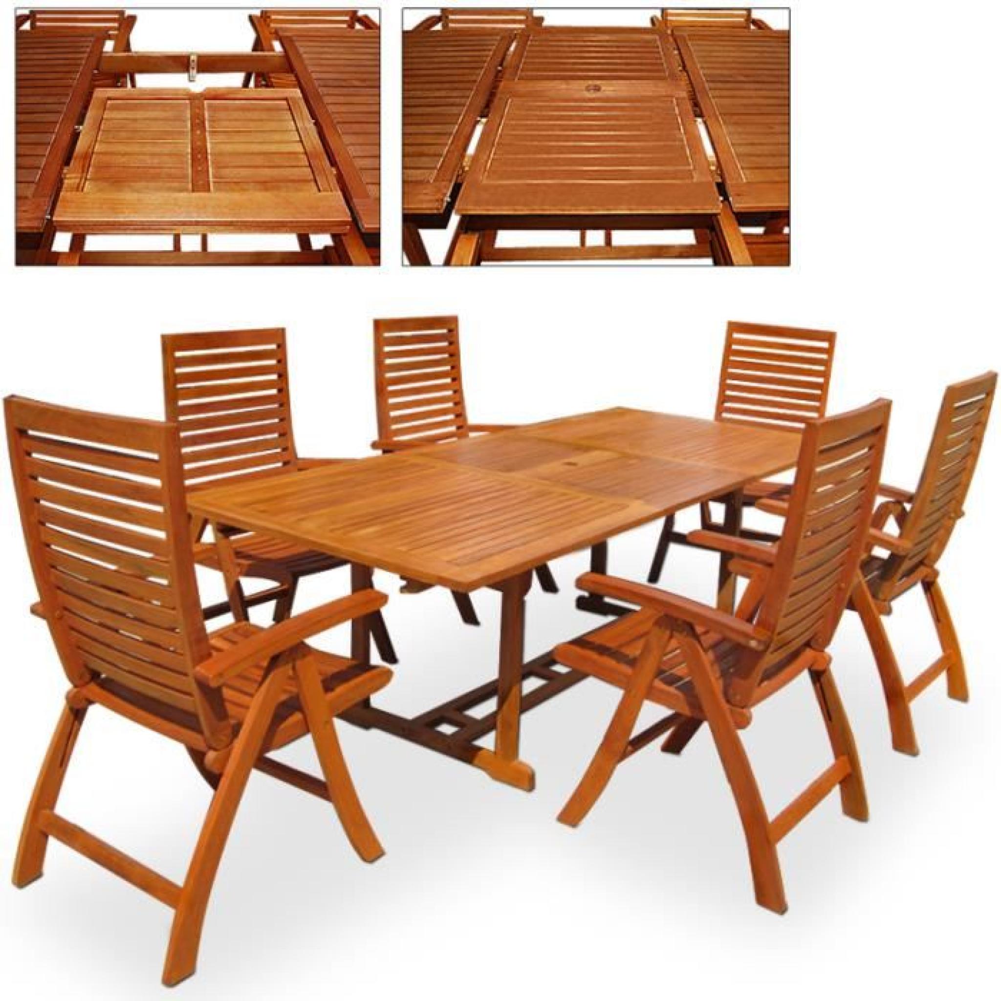 Salon de jardin eucalyptus Table chaises en bois