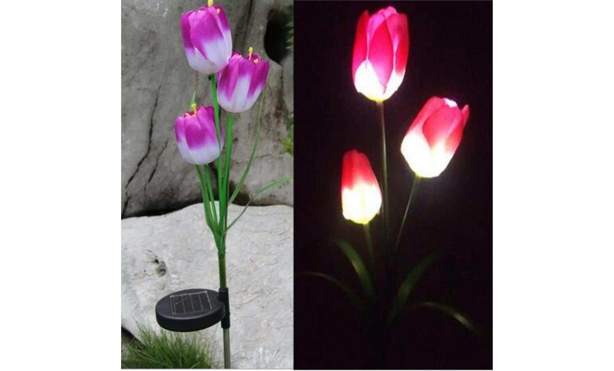 neufu 3 led energie solaire lampe lumière tulipe fleur pour jardin cour extérieur chemin violet blanc