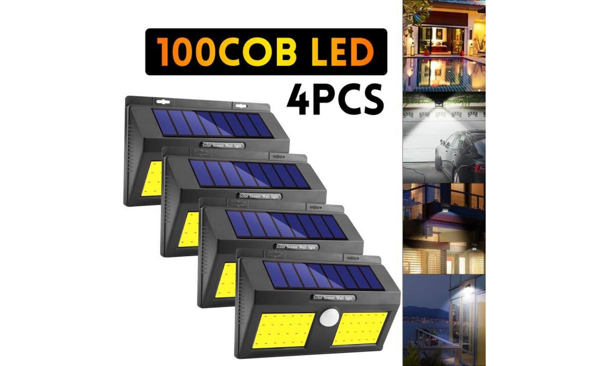 neufu led 4pcs applique murale extérieur lampe solaire etanche eclairage extérieur 100cob 1200lm