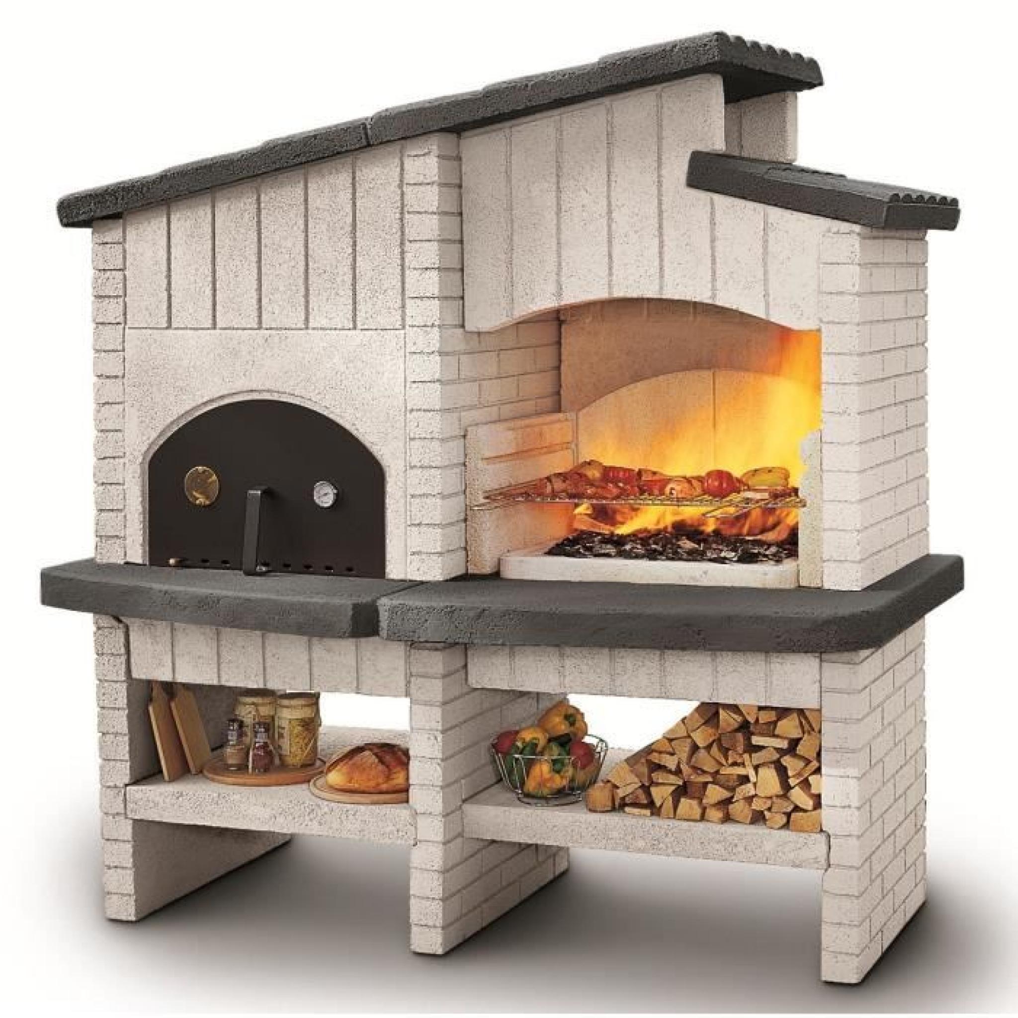 NEW ZELAND Combiné barbecue et four à pizza à combustible bois ou charbon de bois - 178x102x184cm