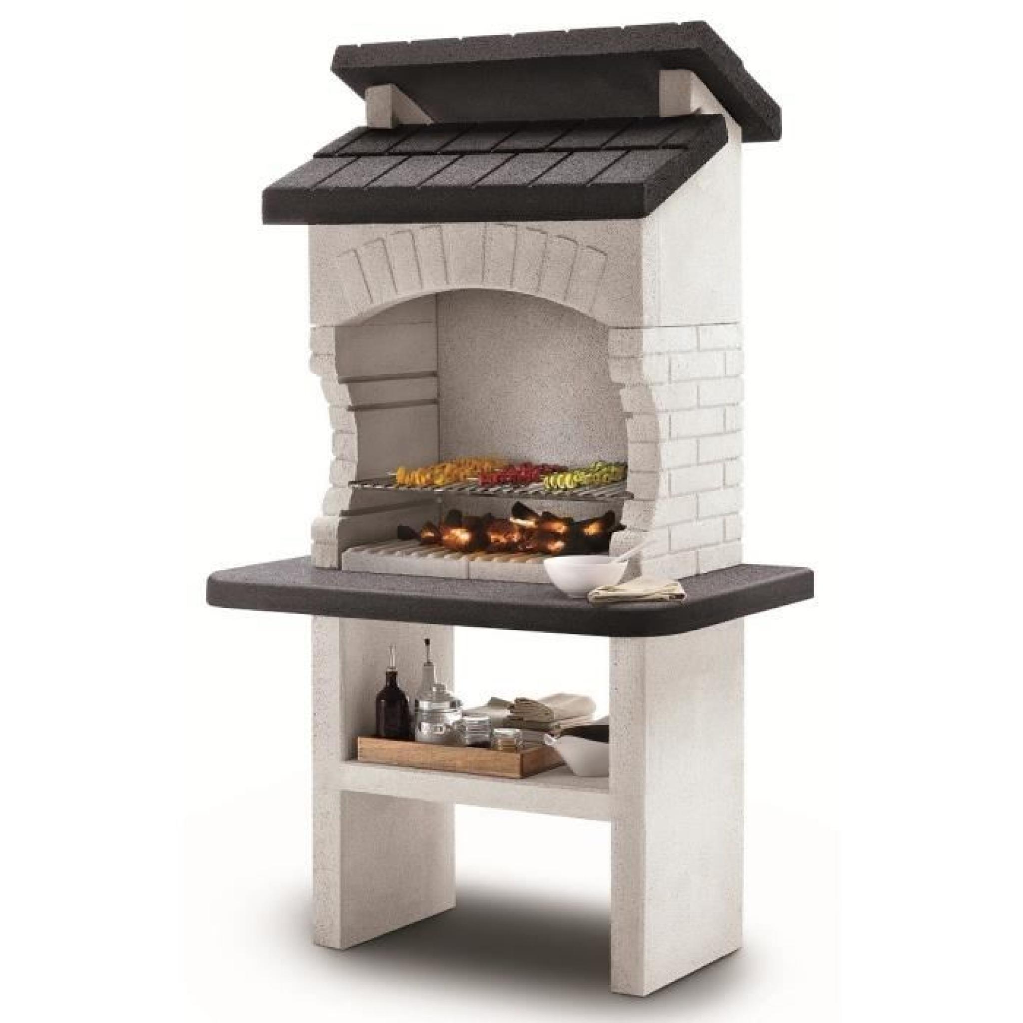 OLBIA Barbecue à combustible bois ou charbon de bois avec hotte - 110x71x186cm