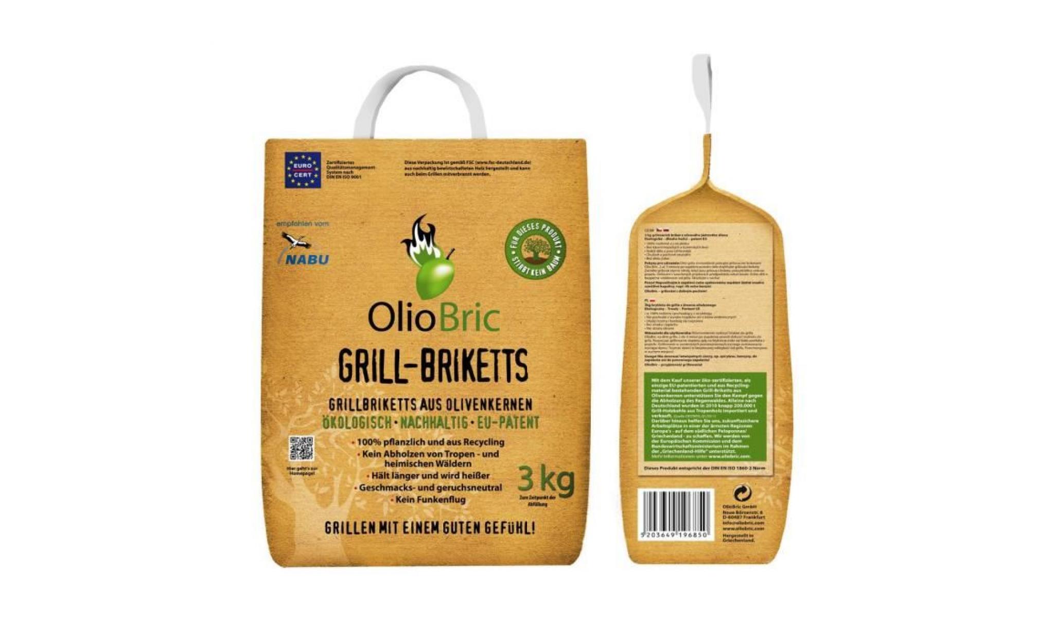 olio bric, 12 kg grill brikett fabriqué a partir d'huile de pépin d'olives pas cher