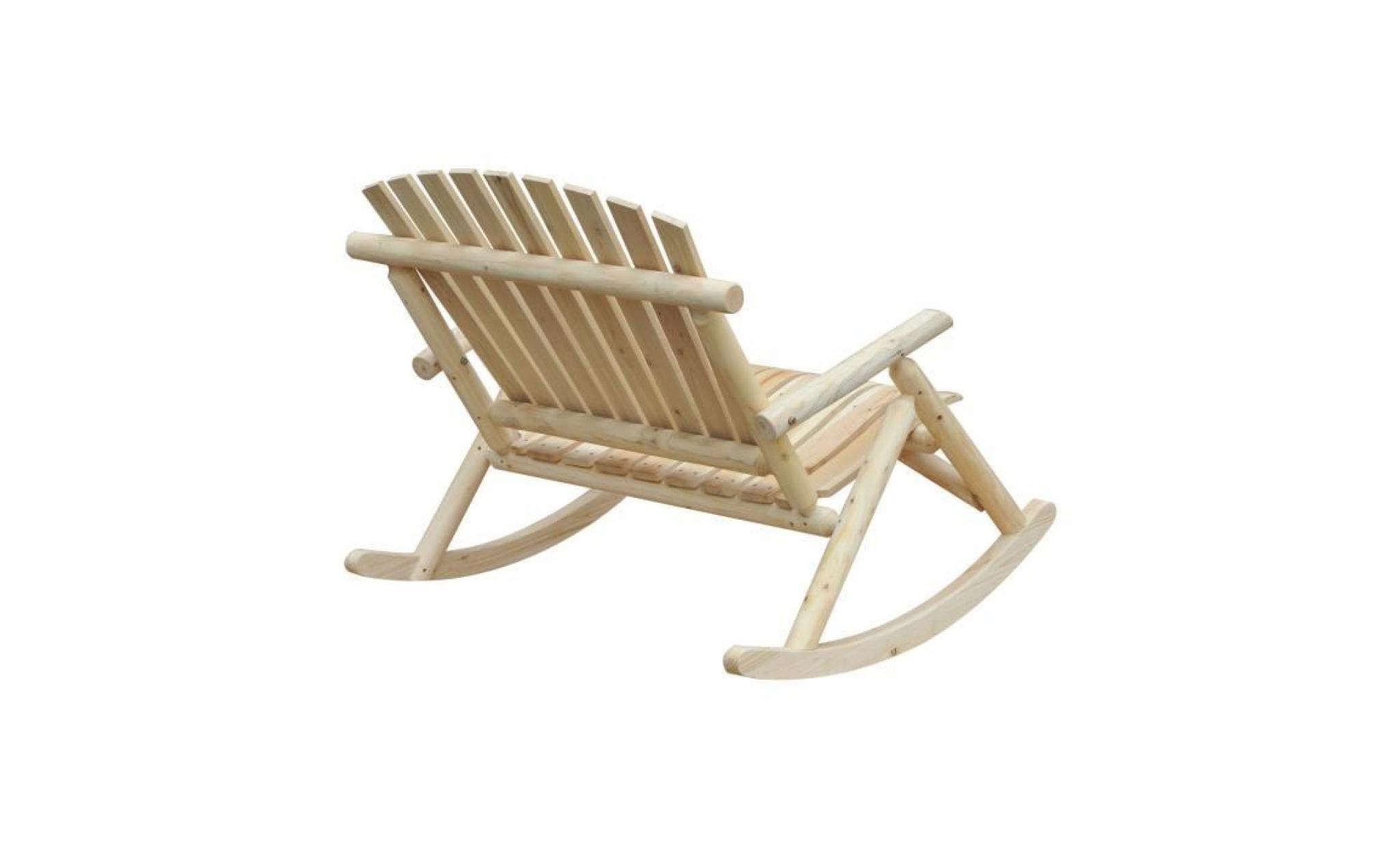 fauteuil de jardin adirondack à bascule 2 places rocking chair style néo rétro assise dossier ergonomique bois naturel de pin neu...