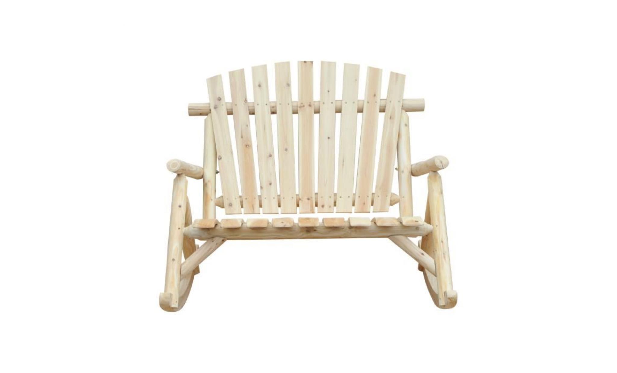 fauteuil de jardin adirondack à bascule 2 places rocking chair style néo rétro assise dossier ergonomique bois naturel de pin neu... pas cher