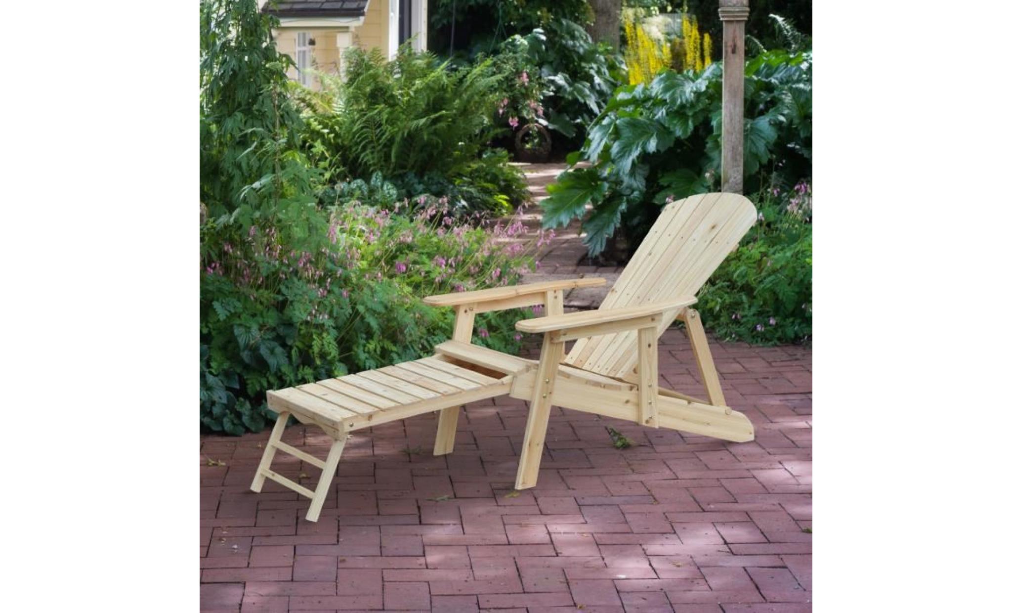 fauteuil de jardin adirondack chaise longue inclinable dossier réglable repose pieds pliable bois de pin neuf 67 pas cher