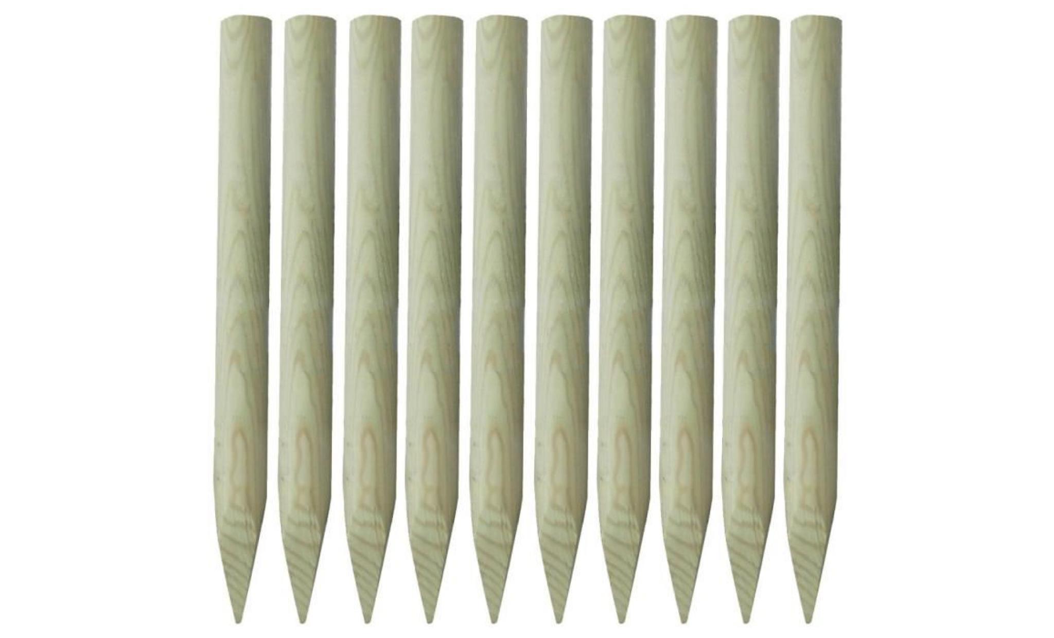 p100 lot de 10 piquets de cloture en bois 100 cm