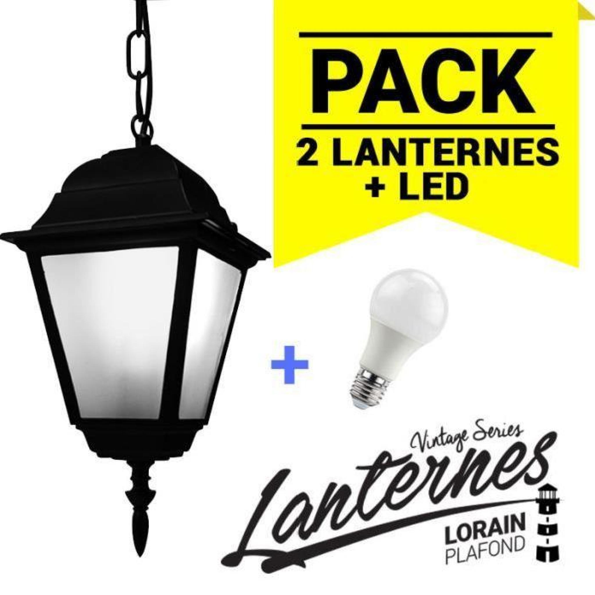 Pack 2 lanternes de suspension Lorain série Vintage + 2 ampoules LED E27 pas cher