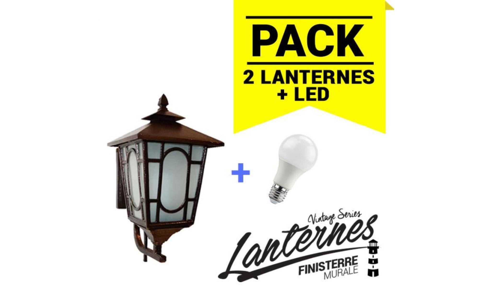 pack 2 lanternes murale finisterre + ampoule led
