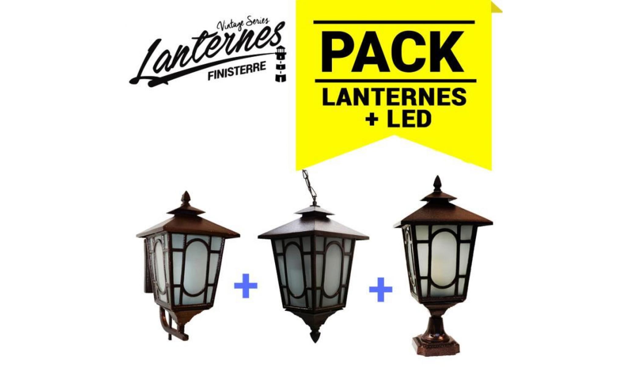 pack 3 lanternes série finisterre + 3 ampoules led