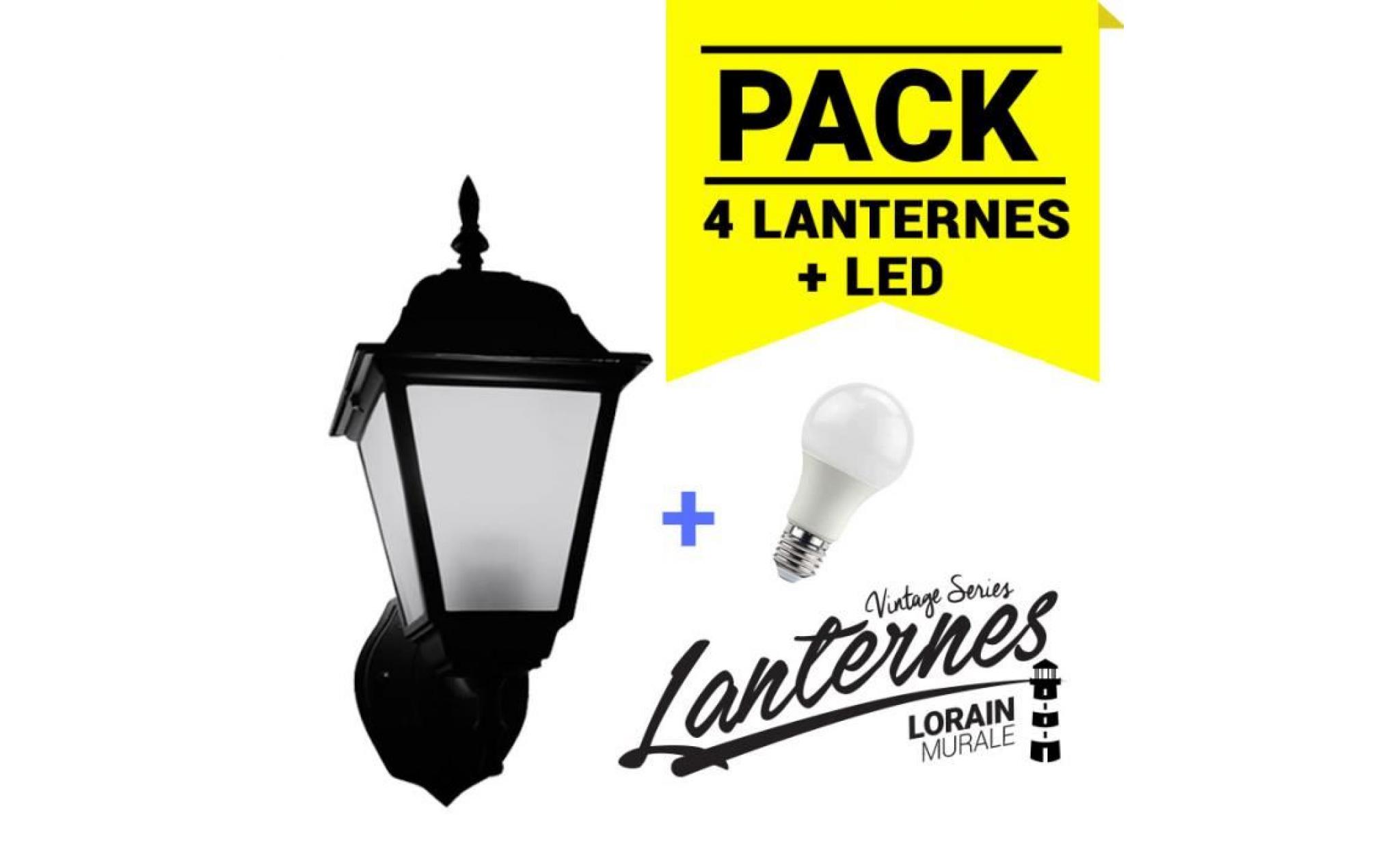 pack 4 lanternes murales lorain série vintage + 4 ampoules led