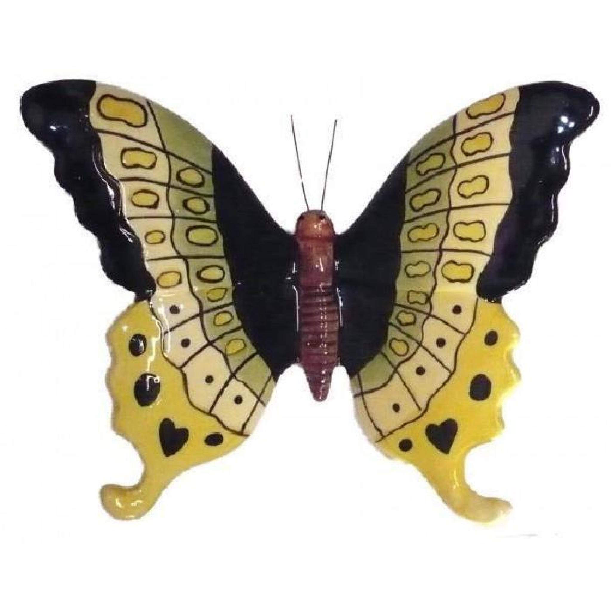 Papillon céramique 17 cm noir, jaune, vert pas cher