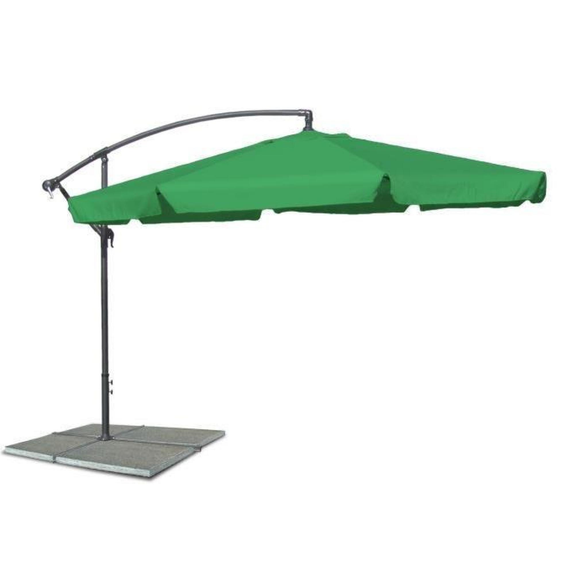 Parasol excentre, parapluie de plage avec 300 cm de diametre en vert, Materiau Polyester 160G, resistant a l'eau, croisi