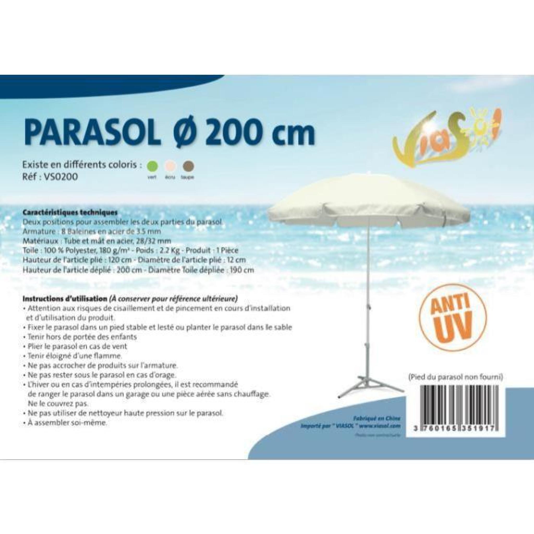 Parasol Ø 200 cm anti-UV Ecru pas cher