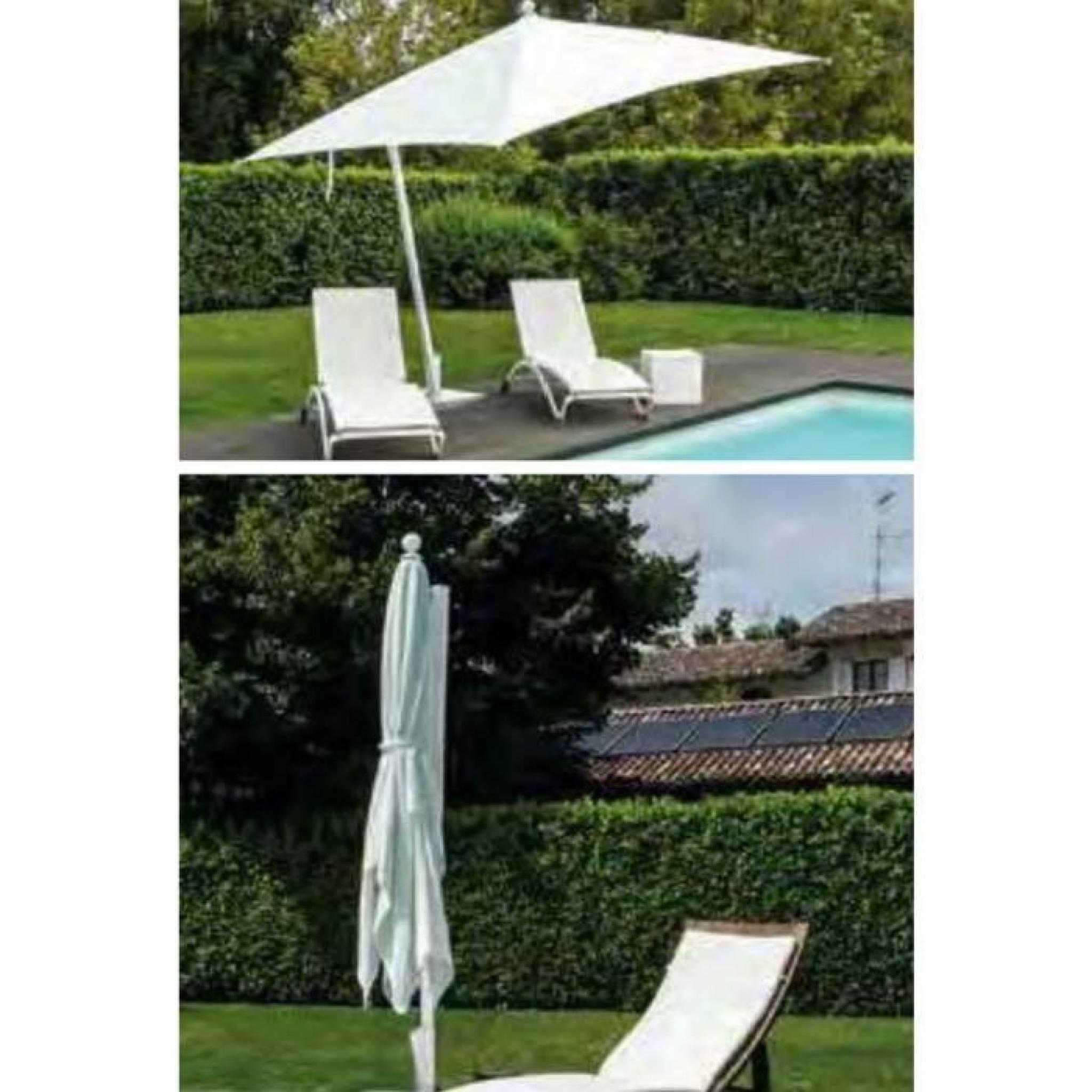 Parasol rectangulaire deporté en aluminium et polyester coloris blanc - Dim : H 250 x D 300 X 200/4 baleines pas cher