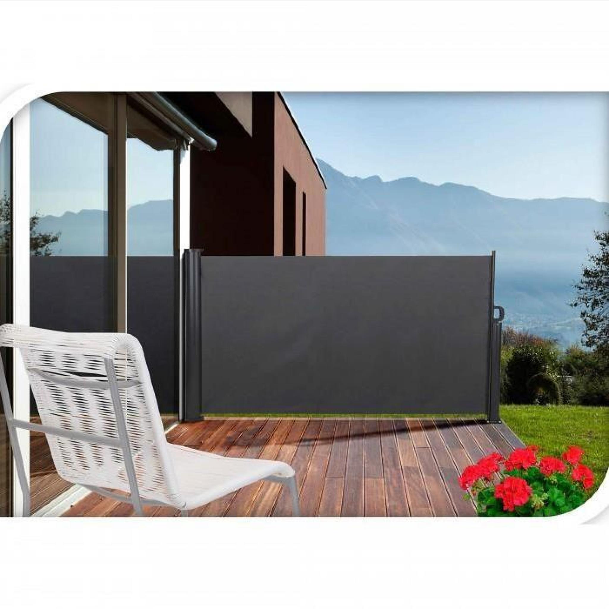 Paravent retractable pour votre terrasse aux dimensions de 3 x 1.4 m. Fixations mur et sol fournies. Toile polyester 28 pas cher