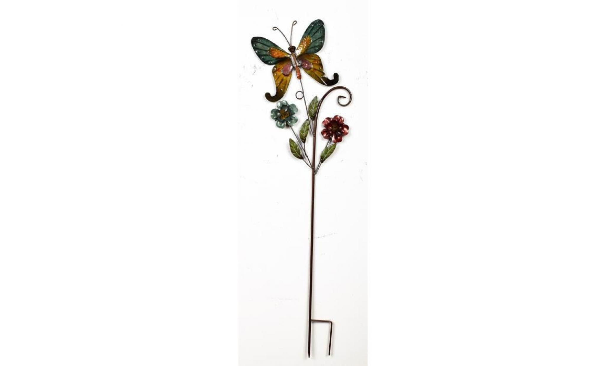 piquet papillon et fleurs   métal   l 29,85 x p 2,54 x h 101 cm