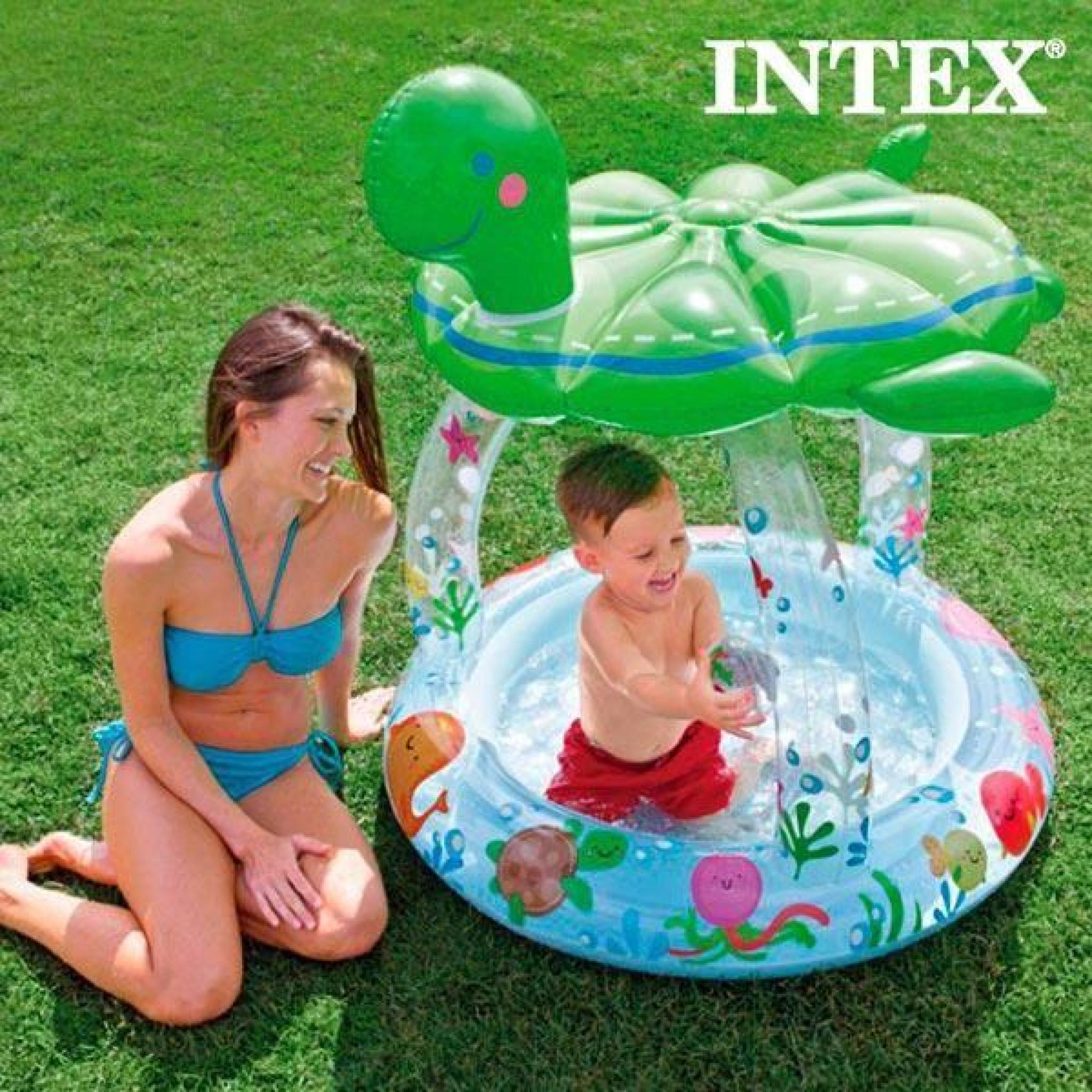 piscine gonflable - avec parasol forme de tortue - vinyl résistant - 102 x 107 cm - marque Intex