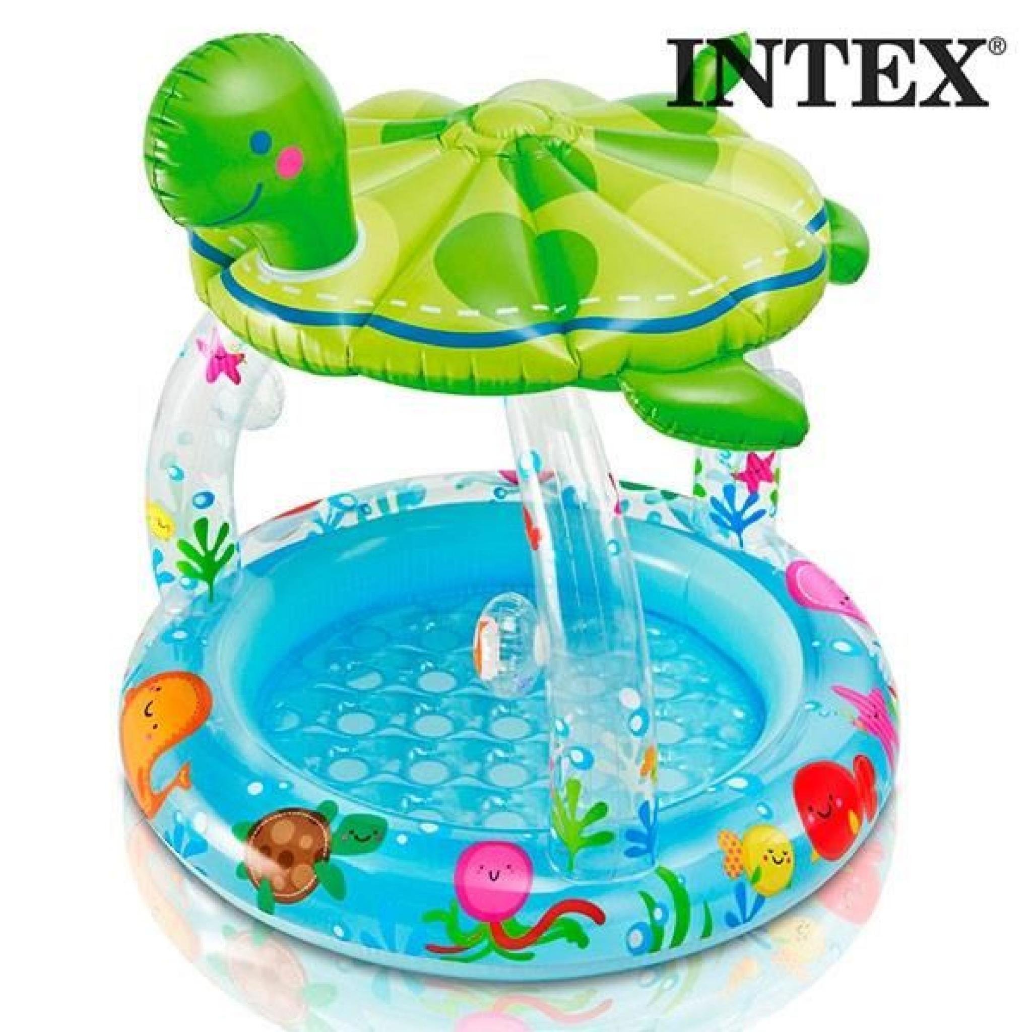 piscine gonflable - avec parasol forme de tortue - vinyl résistant - 102 x 107 cm - marque Intex pas cher