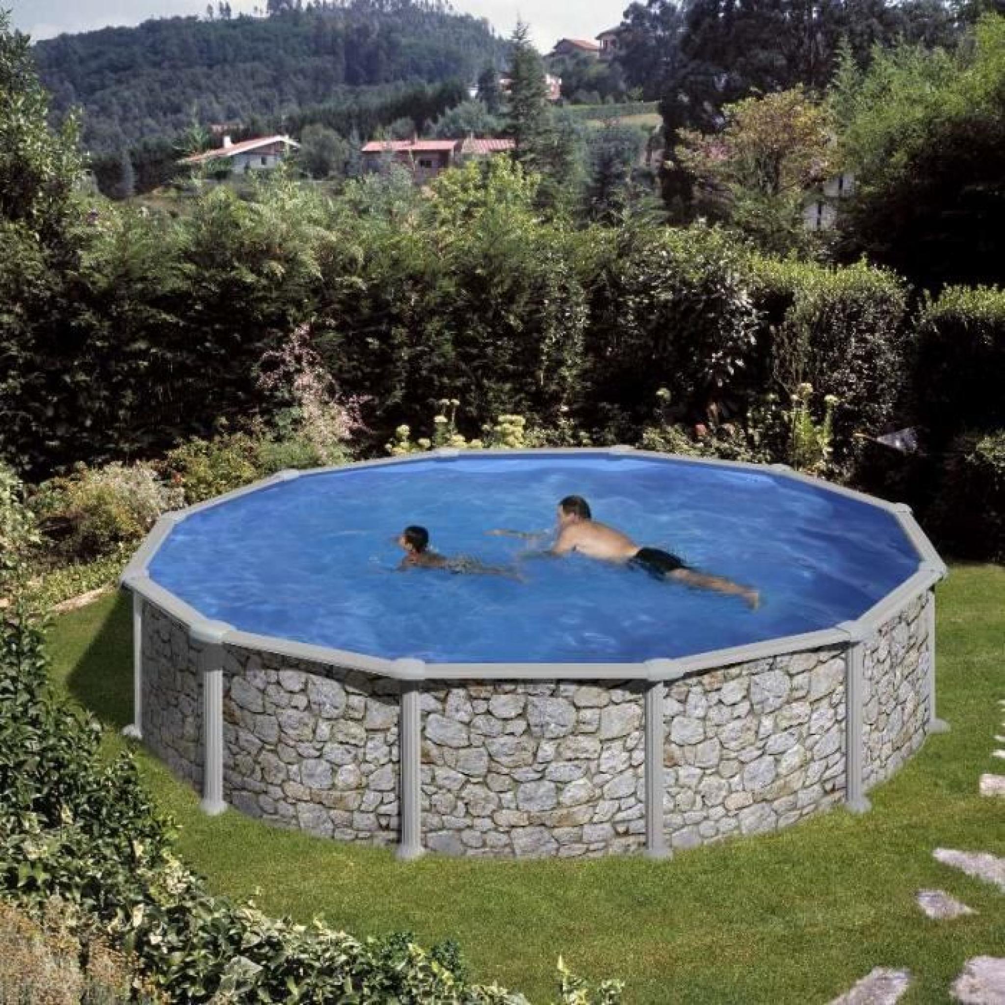 Piscine hors sol acier aspect pierre Alto - Ronde Diam 5.50m - H 1.32m -  Achat/Vente piscine hors sol pas cher 