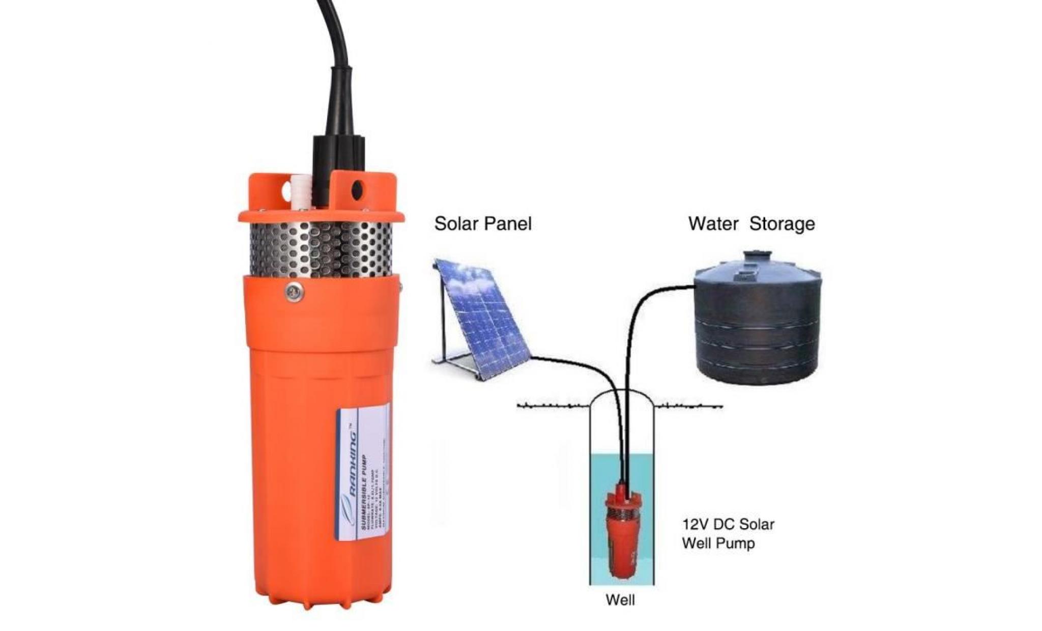 pompe cc à eau de puits profonds submersibles 1/2 pouces 12v à énergie de remplacement alimentée à l'énergie solaire   gar