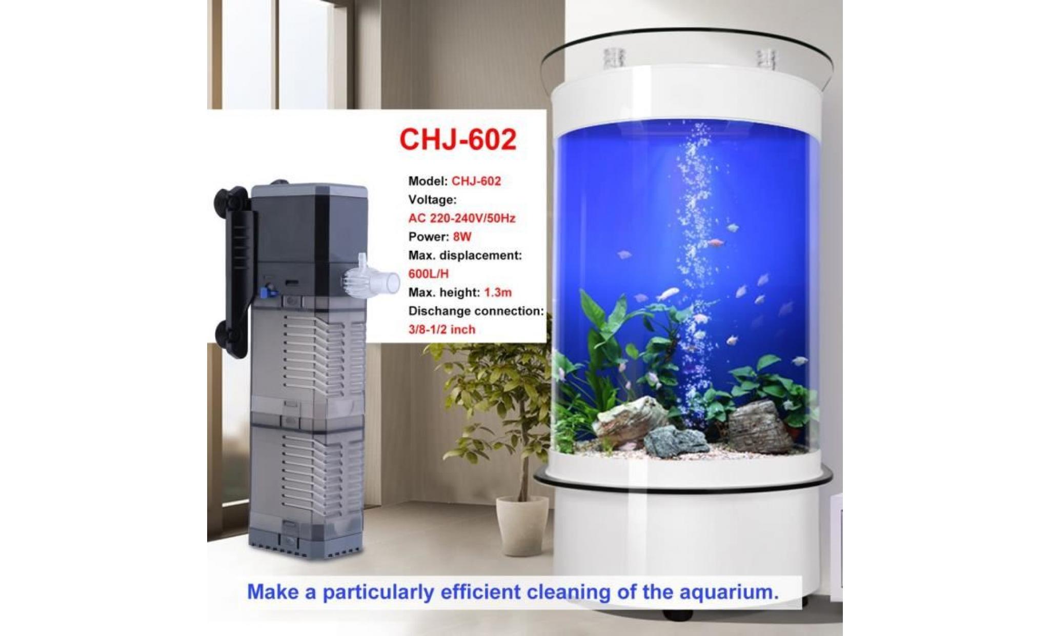 pompe d’aquarium submersible   filtre interne multifonctionnel 8w 600l h chj 602