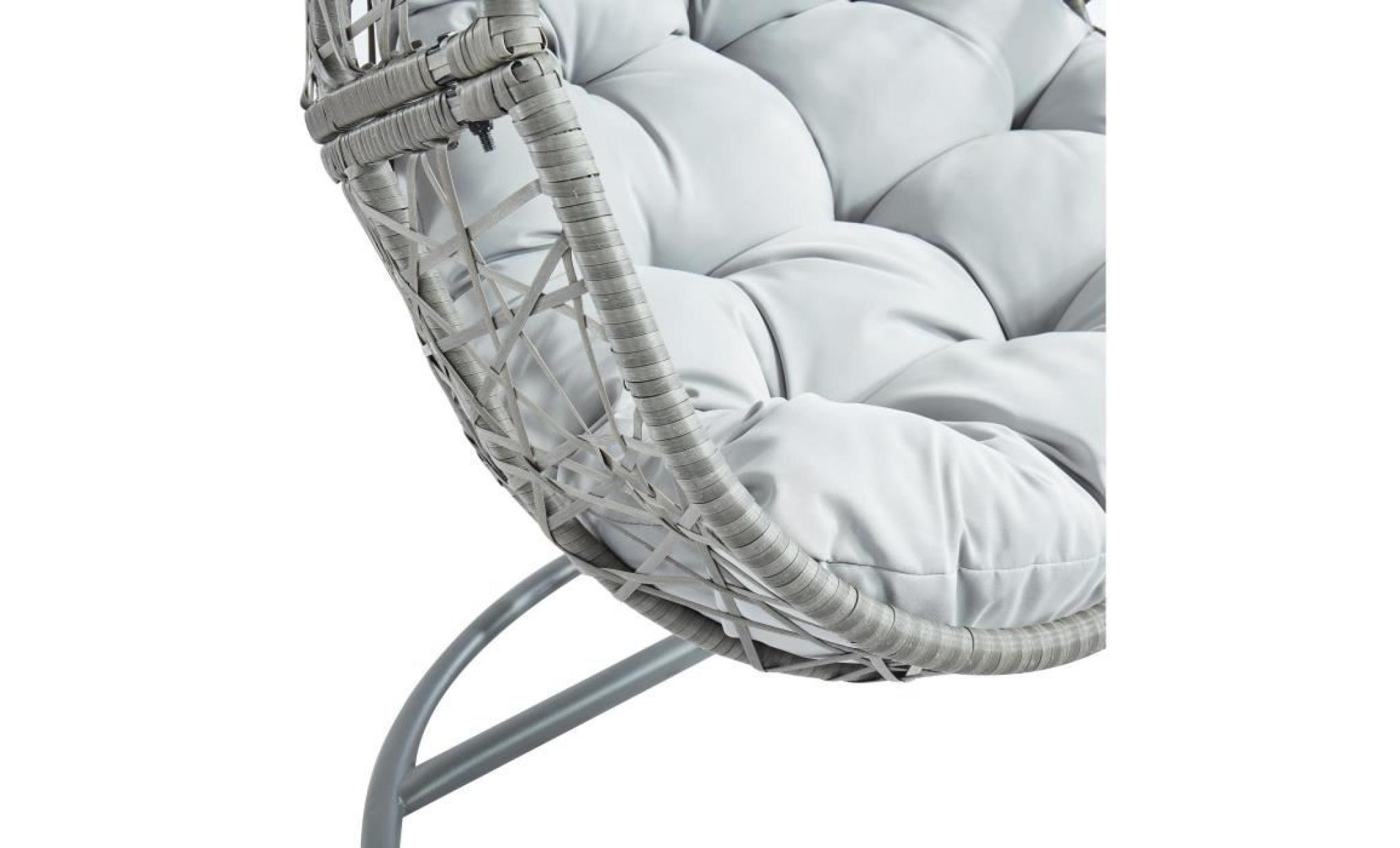 porto fauteuil œuf suspendu en résine tressée   coussin en polyester   gris pas cher