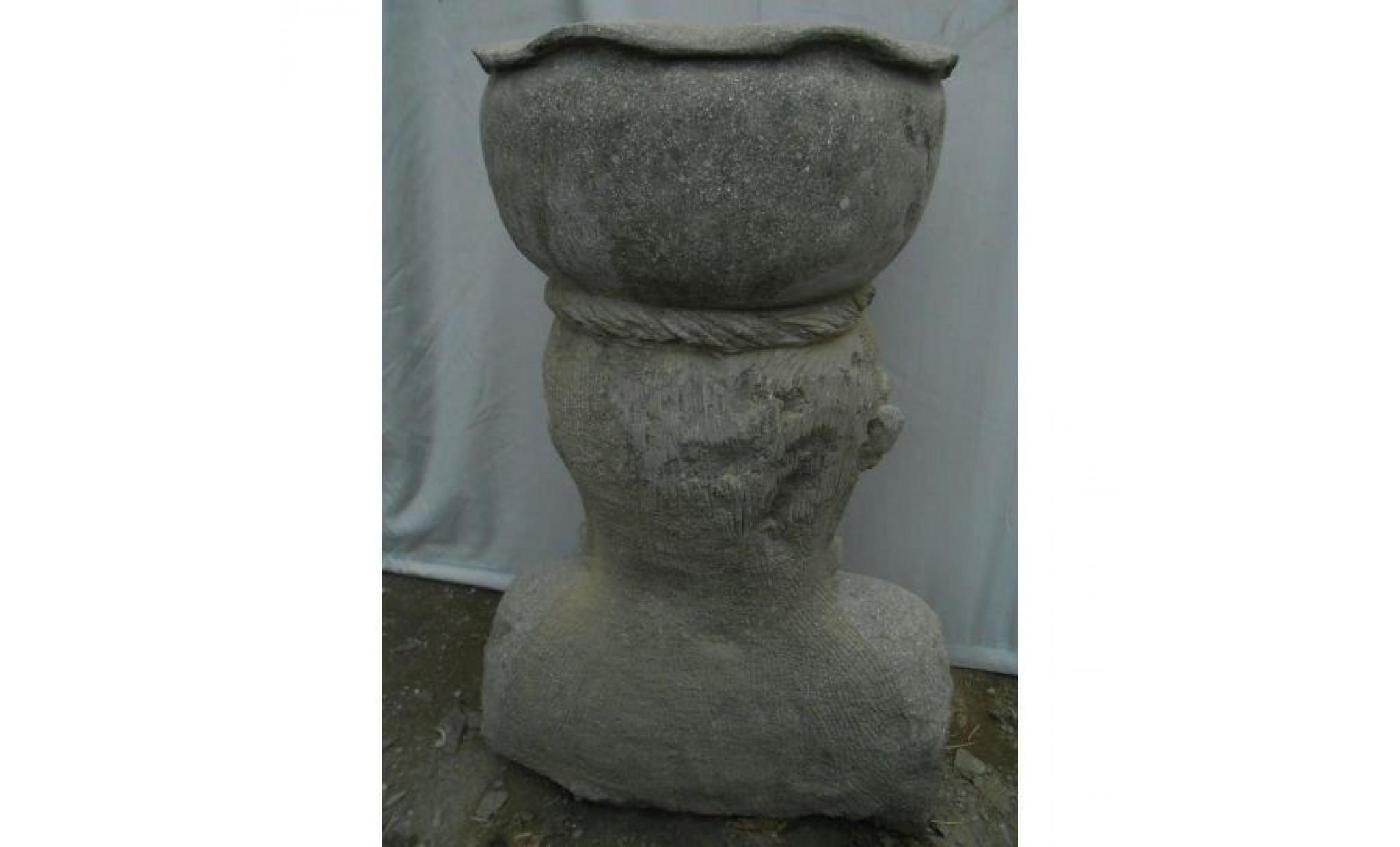 pot sculpté déesse balinaise jardin en pierre volcanique 70 cm pas cher