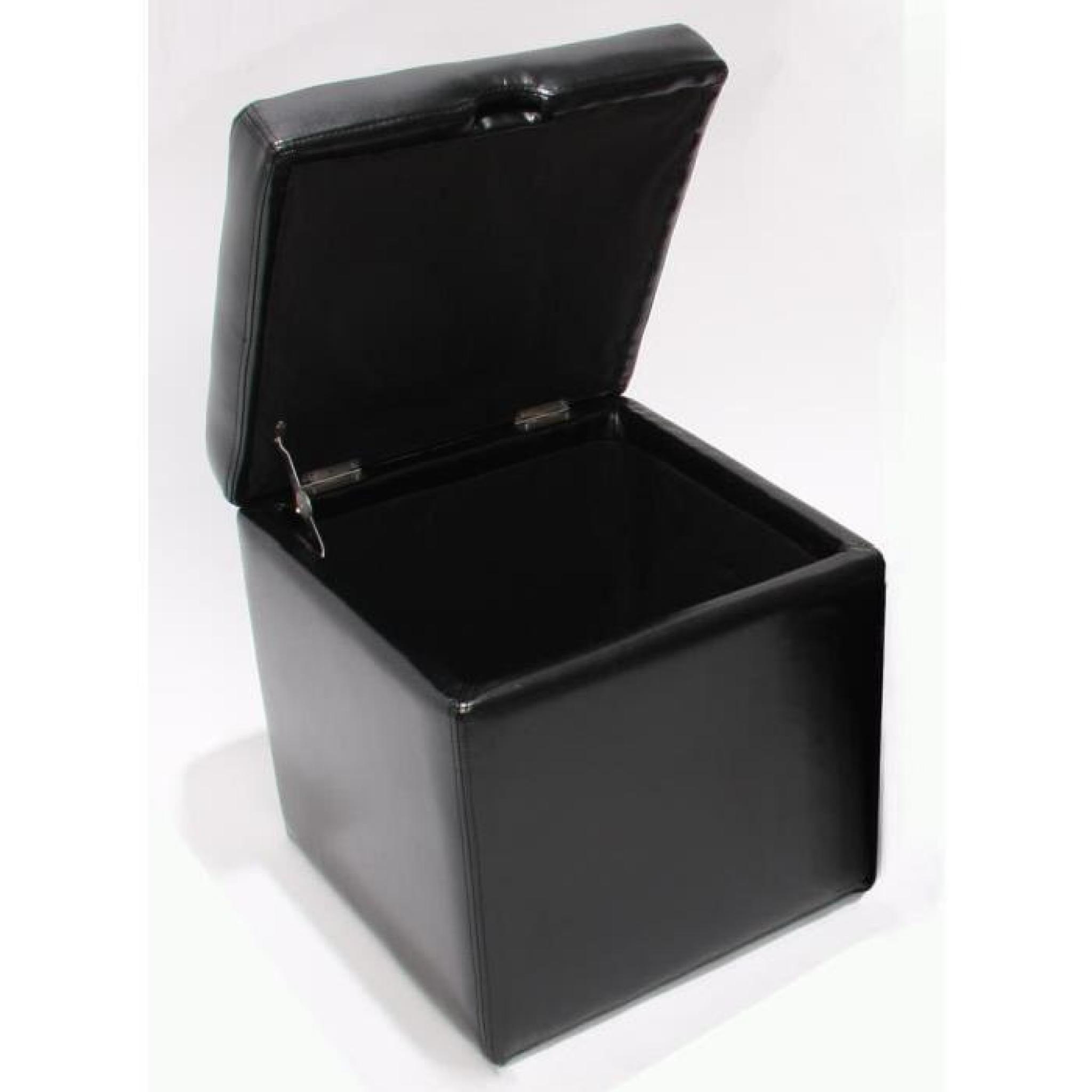 Pouf tabouret cube-coffre Onex, cuir, 45x44x44cm, noir