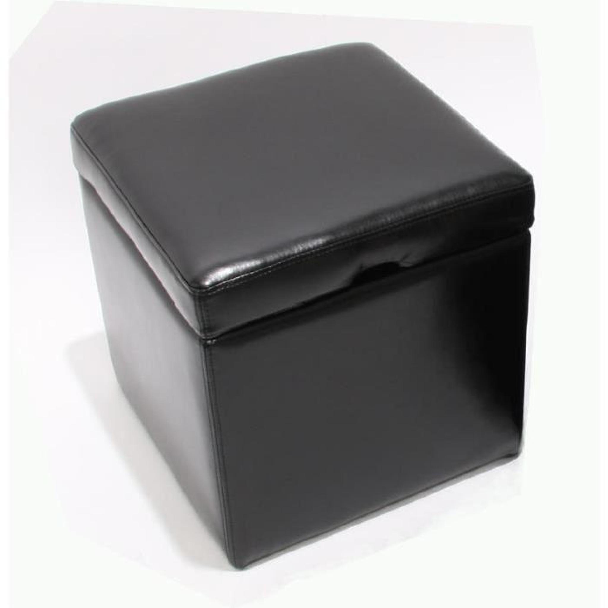 Pouf tabouret cube-coffre Onex, cuir, 45x44x44cm, noir pas cher