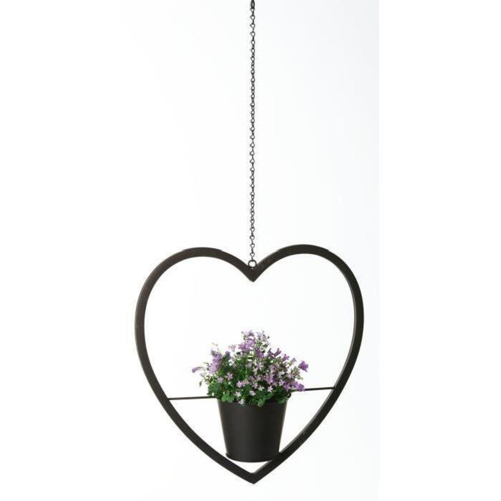 PureDay Support pour pot de fleurs en forme de cœur en métal noir