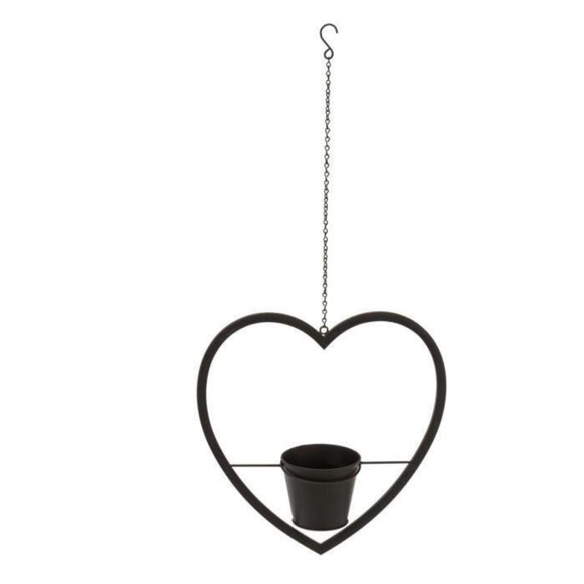 PureDay Support pour pot de fleurs en forme de cœur en métal noir pas cher