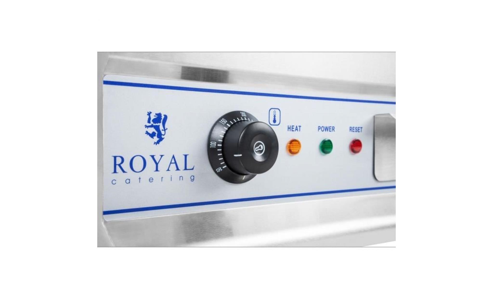 royal catering plancha électrique lisse protection antiéclaboussures dispositif d'écoulement largeur 50 cm 3.200w max 300°c rcg 50 pas cher
