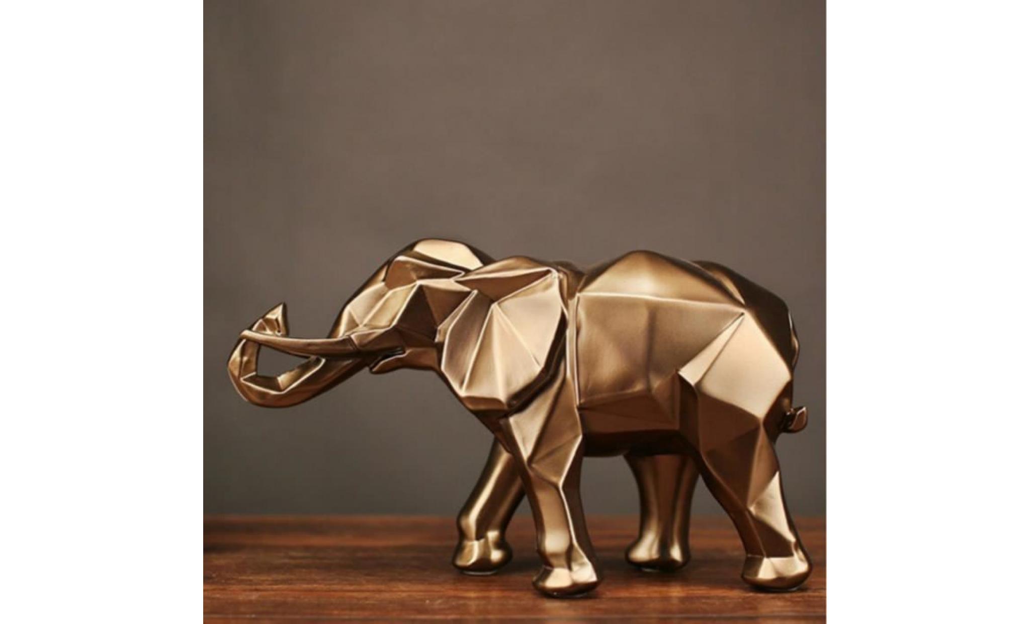 résine géométrique Éléphant statue artisanat richesse chance rétro cuivre animal statue maison décoration ornements